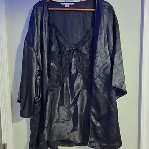 Vintage Victoria's Secret Black Lace Lingerie Set - Chemise & Robe L